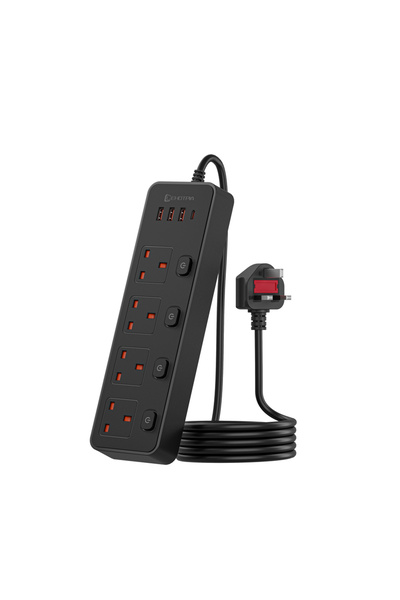 Choice1 UK Plug Black UK Plug AC Power Strip 3250W 1.8m Extension Cord Indepe...