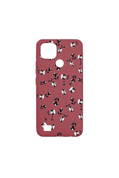 bestcase Силиконов калъф, съвместим с Realme C21, Черни цветя, устойчив на из...