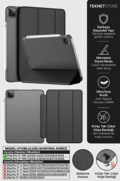 TEKNETSTORE İPad Pro 11 İnç M5 M4 2024 / 2025 Uyumlu Kılıf Ultra İnce Standlı...