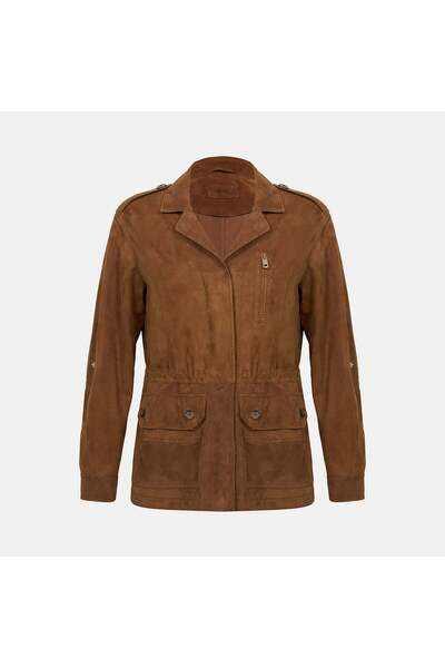 Desa Women's Caramel Shirt Collar Suede Safari Jacket