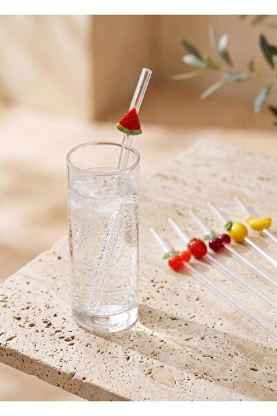 The Mia Set of 6 Glass Straws with Fruit Decoration