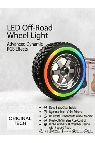 Tech Araba Tekerleği Tasarımlı RGB LED Işıklı Bluetooth Hoparlör - Off-Road J...