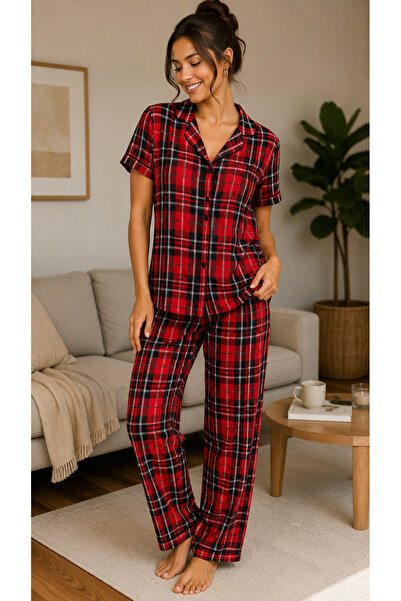 EsinÖz # Pajamaset Women's Short-Sleeved Buttoned Cotton Home Wear Set Comfor...