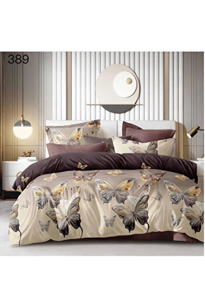 East Comfort Set de lenjerie de pat Finet 6 piese, bej cu fluturi argintii și...