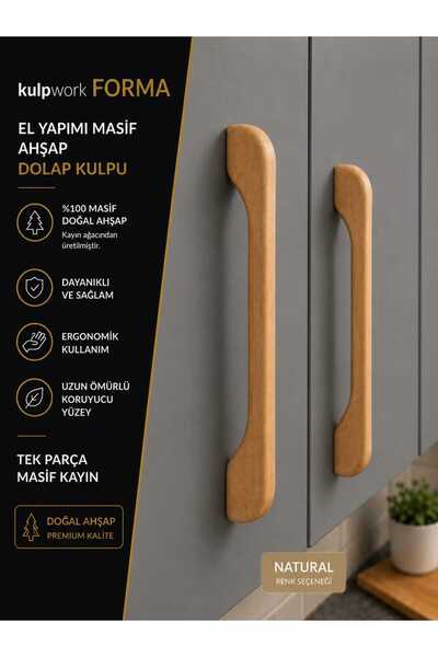 Kulpwork Forma Natural Renk Masif Ahşap Mobilya Mutfak Dolap ve Çekmece Kulpu...