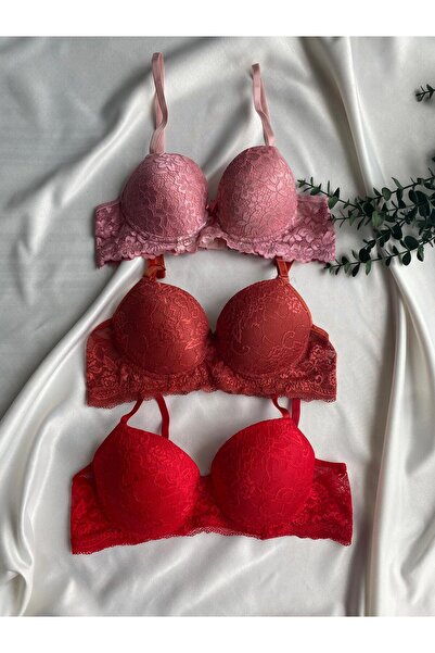 Gold Night Women's Lace supportive Wired push-up padded soft bra - triple pack