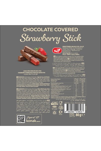 KONAK Sütlü Çikolata Kaplı Çilek Çubuğu 80 GR