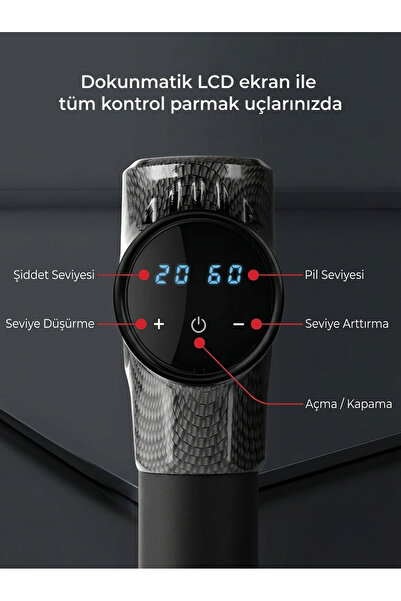 Tech&bello accessories Profesyonel 30 Kademe Dokomatik Ekranlı 6 Başlıklı Taşınabilir Spor Sonrası Kas Masaj Aleti