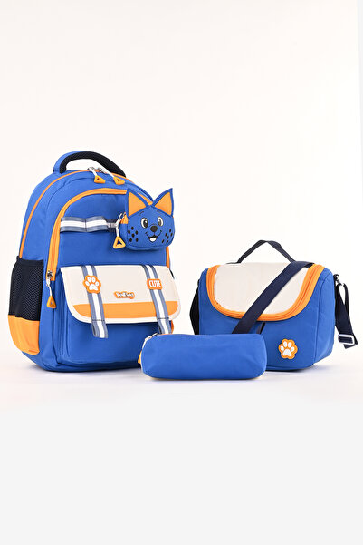 WANDER BAG Cat Patterned Waterproof 3-Piece Primary School Bag with Lunch Box...