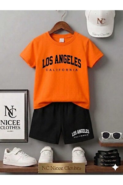 NC Nicee Clothes LETNJA DEČJA MAJICA I KRATKE HLAČE UNISEKS (CRNI LOS ANGELES...
