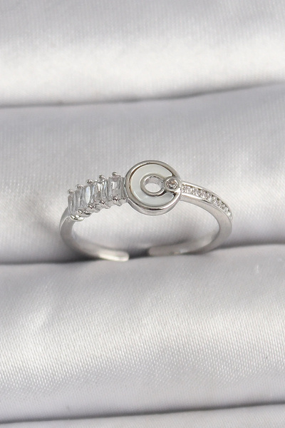 USLUCAN ALIŞVERİŞ Brass Silver Color Zircon Stone Adjustable Women's Ring