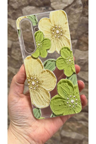 Vip Case Galaxy S25 FE Uyumlu Yeşil Çiçek Desenli Şeffaf Darbe Emici Kamera K...