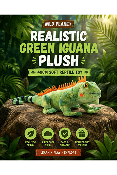 Wild Planet Green Iguana Plush 40cm Realistic Reptile Stuffed Animal Soft Cud...