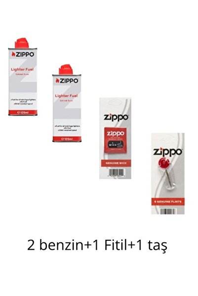 Zippo Çakmak ikmal Seti 2 Bidon Benzin Fitil Taş Set Z1