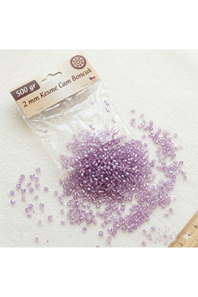 Deniz Party Store 2 MM Lila Renk Kesme Cam Boncuk 500 gr