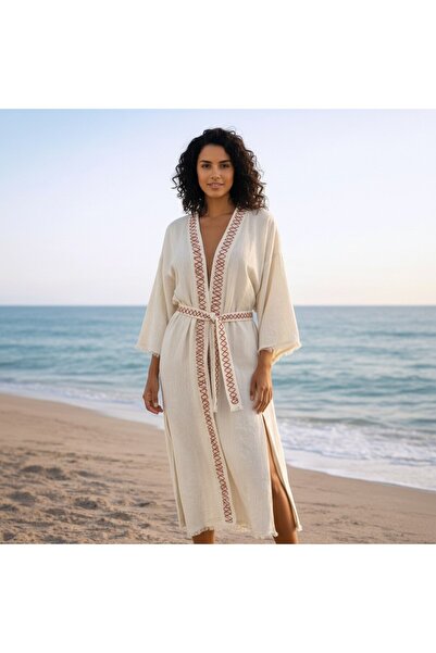 bshome Women's Karatezgah Woven Cotton Linen Beach Kaftan, Embroidered Bohemi...