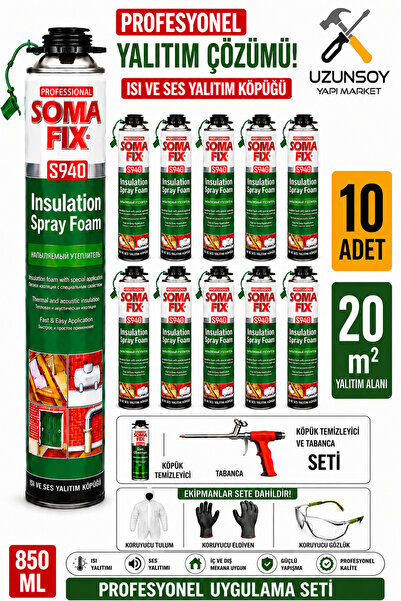 Somafix 10 Adet Poliüretan Termal Isı Ve Ses Yalıtım Sprey Köpük Tabanca Ve K...