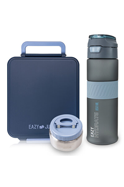 Eazy Kids Jumbo Bento Lunch Box w/ Tritan Water Bottle 850ml – Grey