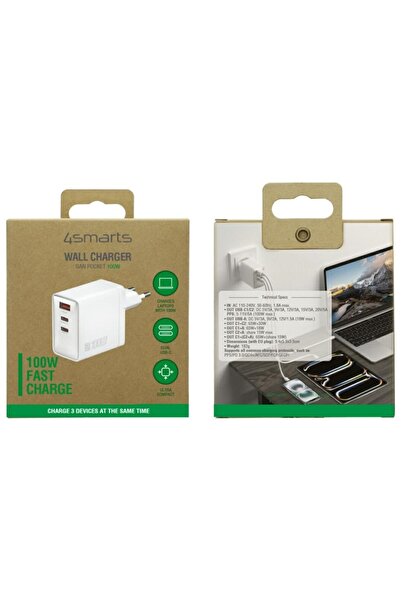 4smarts Încărcător de rețea Pocket 100W GaN 2xUSB-C + USB-A Alb