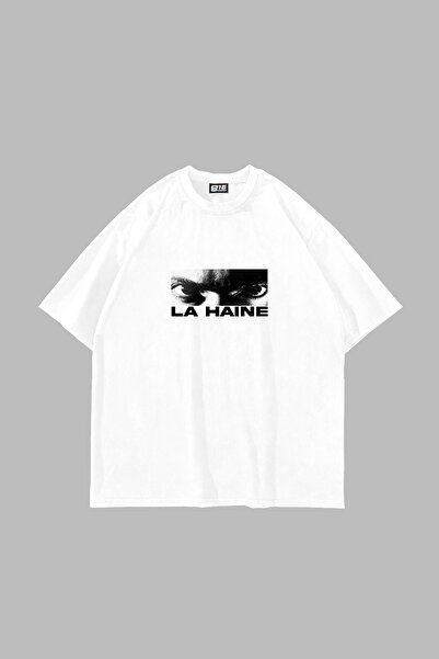 Sekizbiraltı Tricou alb unisex supradimensionat cu imprimeu La Haine