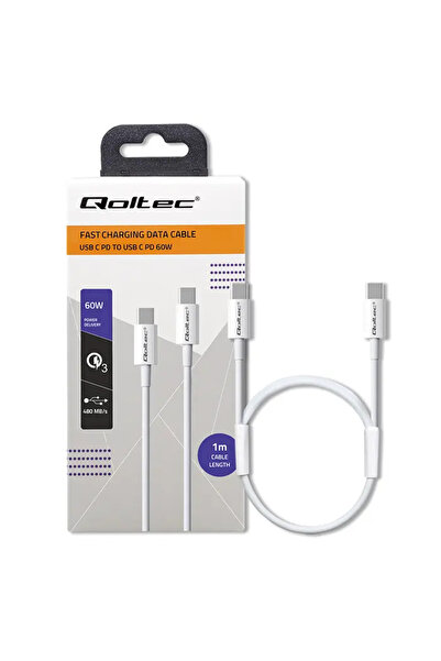 Qoltec 52359 USB 2.0 type C Cable USB 2.0 type C 60W QC 3.0 PD 1m White