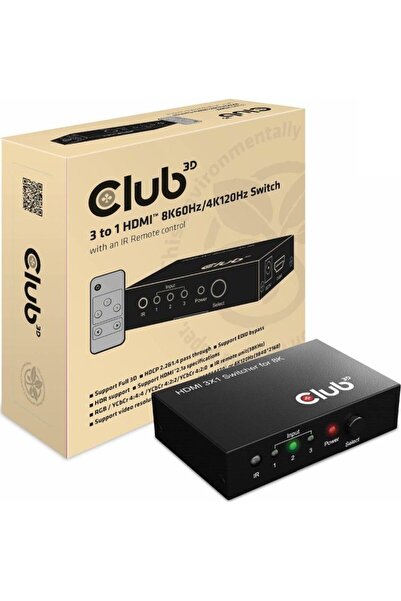 Club 3D Club3D HDMI Switchbox 3 Eing√§nge -> 1 Ausgang 8K60Hz UHD retail