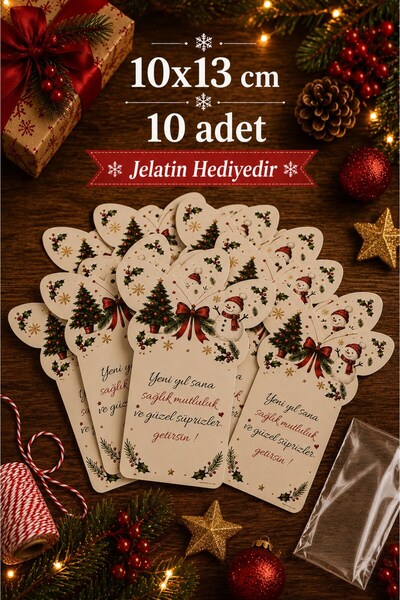 Emtory Gift Gifty | Çam Ağacı Kardan Adam Paketleme Kartı - Hediye Kartı - Ak...