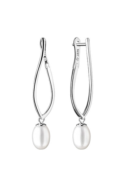MANAVA Long silver earrings with natural pearls - Muse