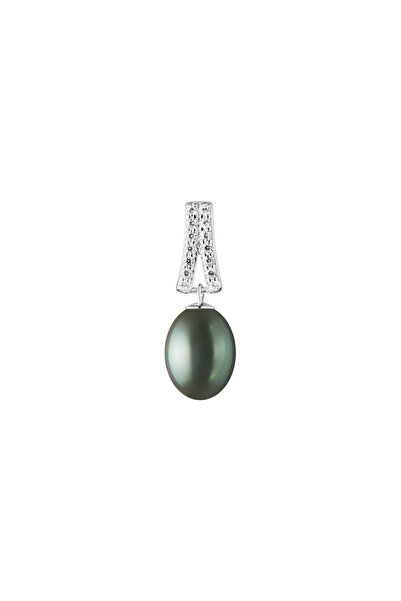 MANAVA Pandantiv argint cu perla naturala neagra si zirconia pavé - Cloche