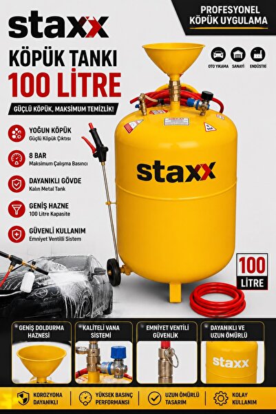 STAXX POWER 100 Litre Köpük Tankı Köpük Püskürtme 7 Metre Hortum Metal Tabancalı
