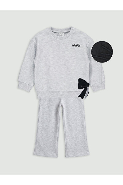 LC Waikiki Rmz Gi̇yi̇m Farkiyla Bow Detailed Baby Girl Sweatshirt and Sweatpants