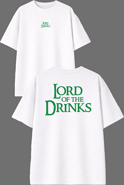 VSRN Lord Drinks Design Front and Back Printed White Oversize t Shirt
