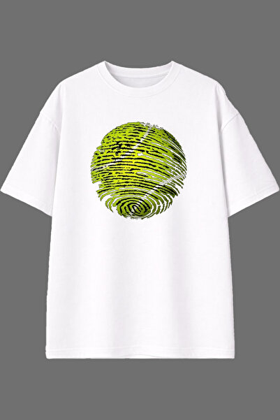 VSRN Tricou supradimensionat alb cu imprimeu frontal Tennis Fingerprint Design