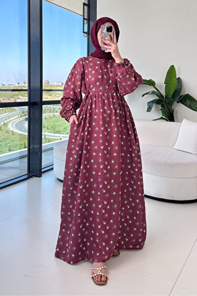 Ovn. Floral Patterned Tie Dress - Burgundy