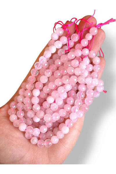 Bozhi Bead Set Faceted Pink Quartz Natural Stone 8mm - Natural Faceted