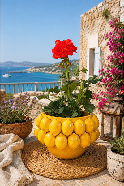 Eski Mahzen Design Limonlu Vazo / Limonlu Saksı