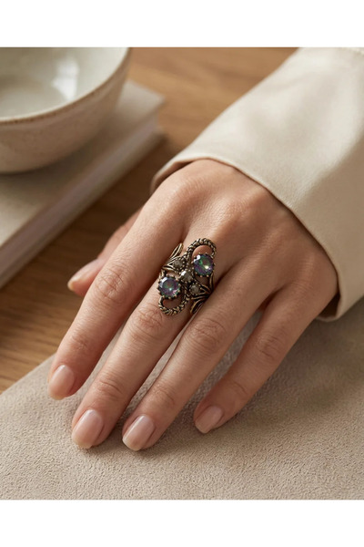 Dorvina Bronze Vintage Women's Ring Authentic Copper Jewelry Mystic Topaz Sto...