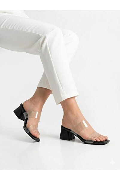 Lütfi Women's White Transparent Banded Heeled Slippers