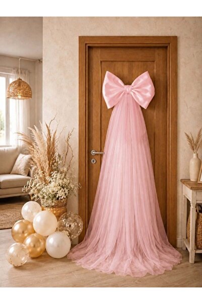 Kirpi Süs 40*220 cm PEMBE saten & kristal tül fiyonk bebek kapı süsü, baby sh...