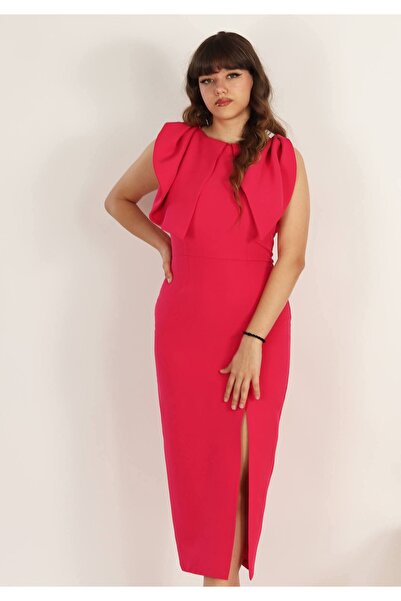 Moze Midi dress with slit and petal detail