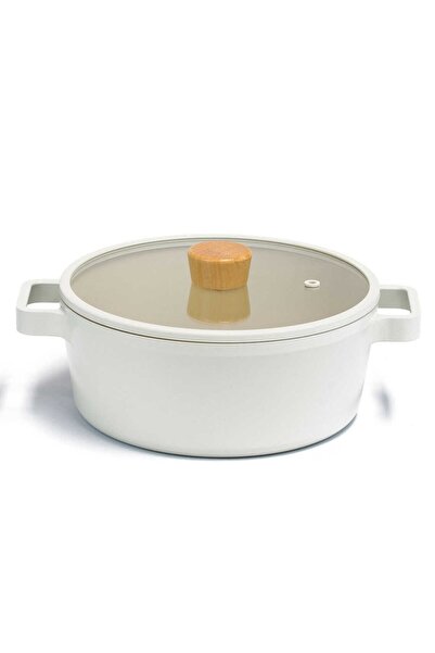 esdekor Fika Glass Lid Aluminum Cast Iron Pot 24cm Beige 1 Piece