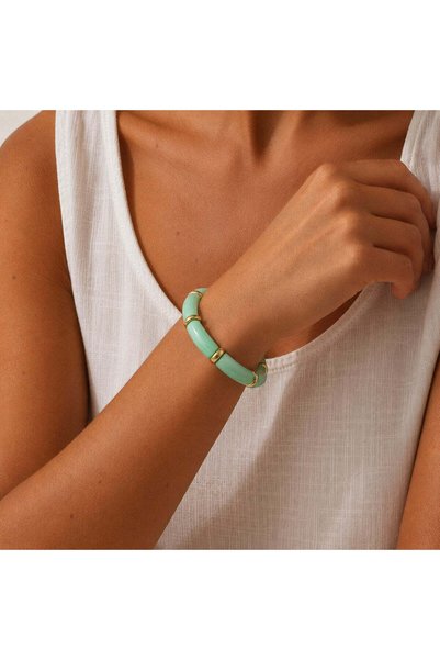 BIJUTERI Blk-3025 Water Green Blocky Flexible Bone Bracelet