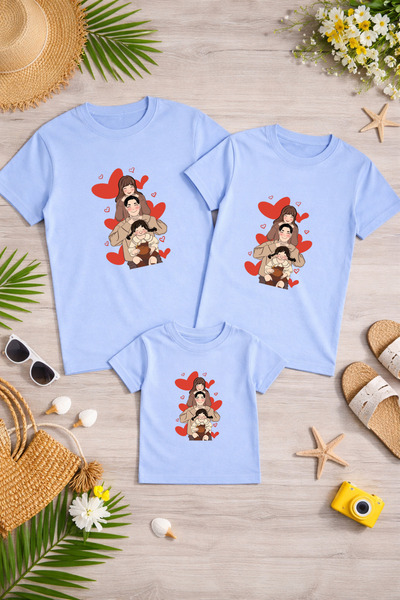 LORVEX Tricou combinat mamă, tată și copil, din bumbac, supradimensionat, pen...