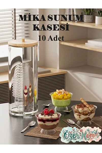 troykar Özer Home 10'Lİ Plastik Kase Ayaklı Magnolia Tatlı Sunum Bardağı Mika...