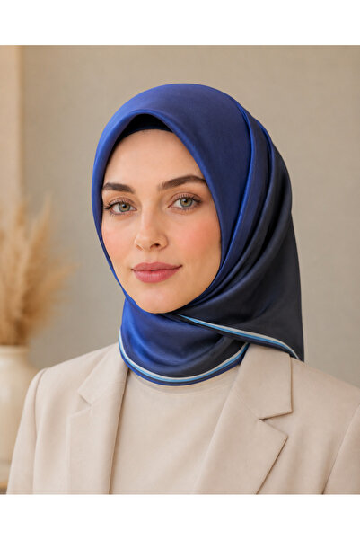 Luvina Giyim Luvina Soft Navy Blue Black / Light Blue Stripe Detailed Scarf