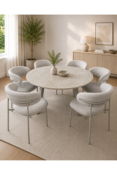TrentonGCC Luxury Modern Round Dining Table Set for 6 – Top Dining Table with...