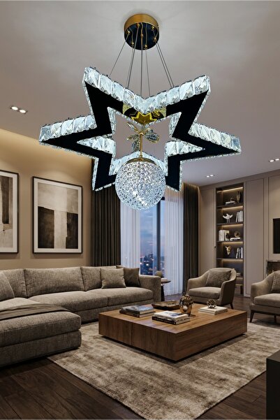 G-Light Yıldız Kristal Taşlı Modern Sarkıt LED Avize