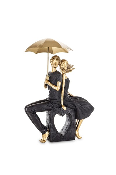 DecoDepot Figurină cuplu cu umbrelă, negru/auriu, 31x22x14 cm