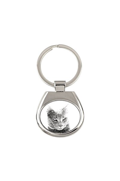 Art - Dog Breloc pisică Chartreux – Pandantiv personalizat din metal argintiu...