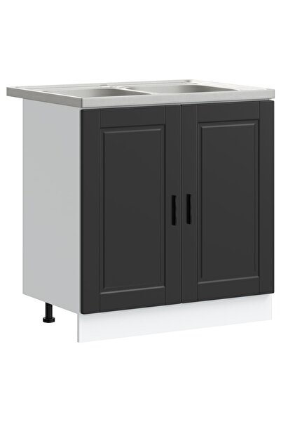vidaxl Dulap baza chiuvetă cu ușă Porto 2 pcs Negru Lemn compozit